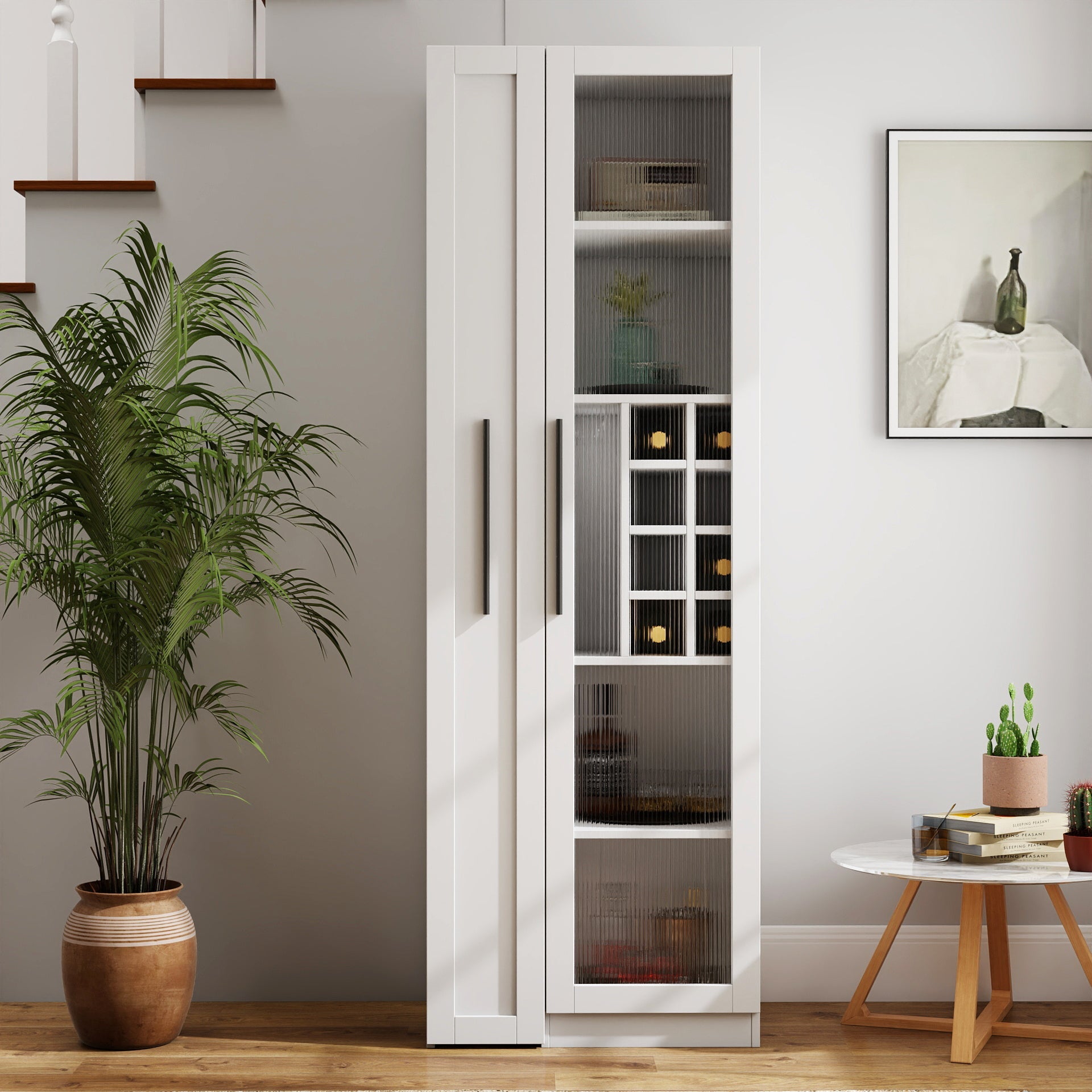 Farmhouse Kitchen Storage Cabinet with Glass Doors