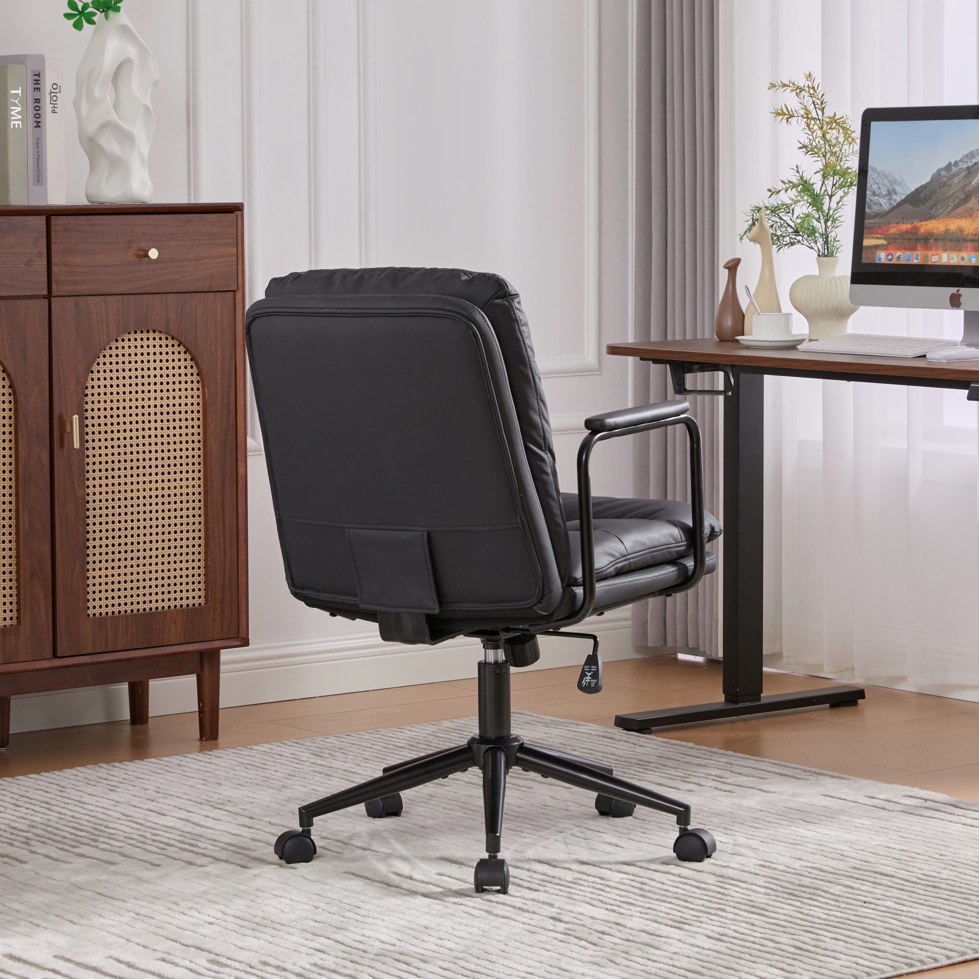 Mid Back Home Office Ergonomic PU Leather Computer Rolling Swivel Chair