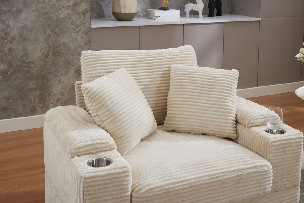 Corduroy Upholstered Chaise Lounge Sofa with Handrail Storage