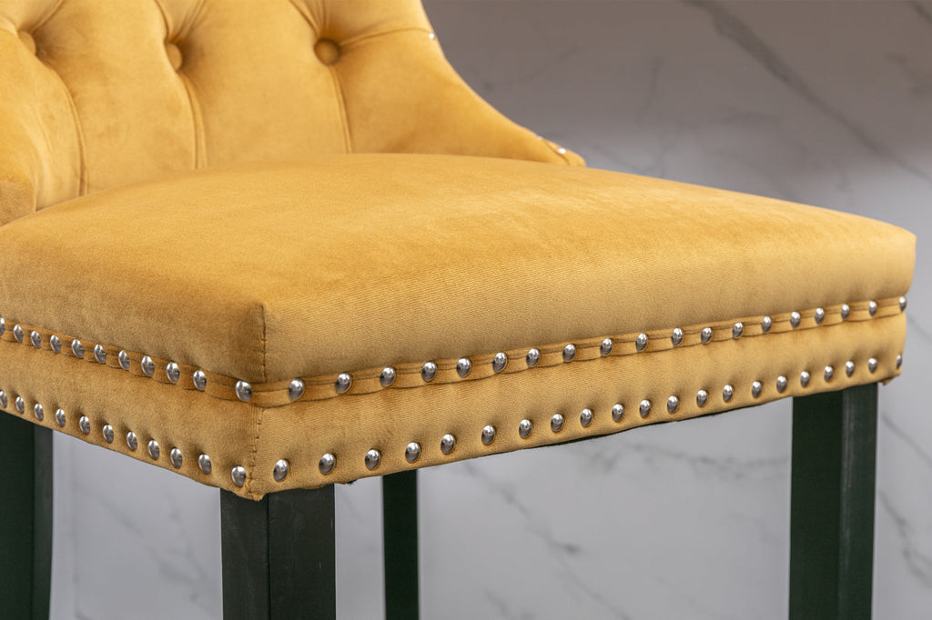 Contemporary Velvet Upholstered Barstools with Button Tufted Decoration (Set of 2)