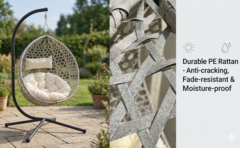 Folding PE Rattan Hanging Egg Chair with Aluminum Steel Frame