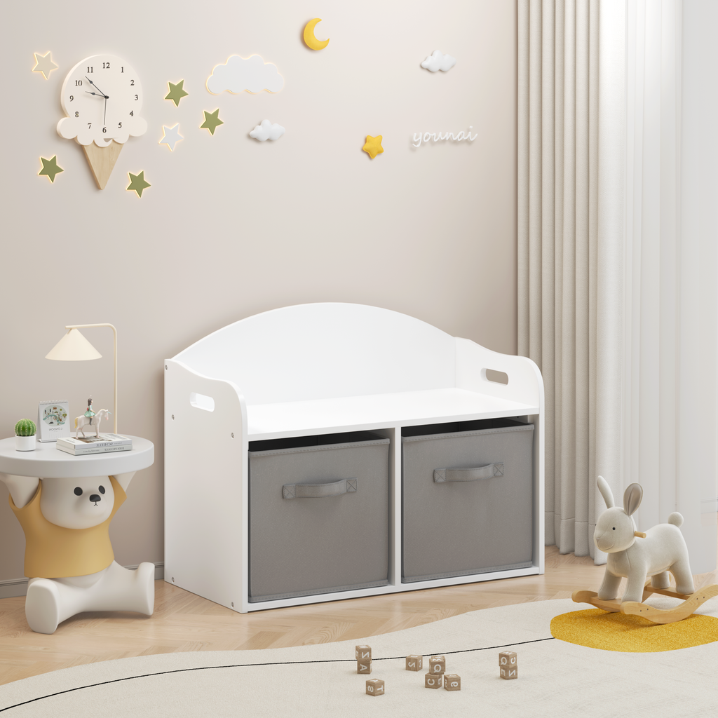 Kids Wooden Toy Box with Collapsible Fabric Drawers