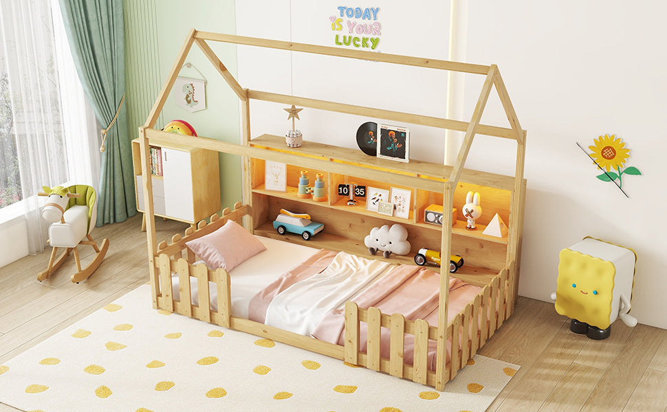Twin Size House Bed with LED Light