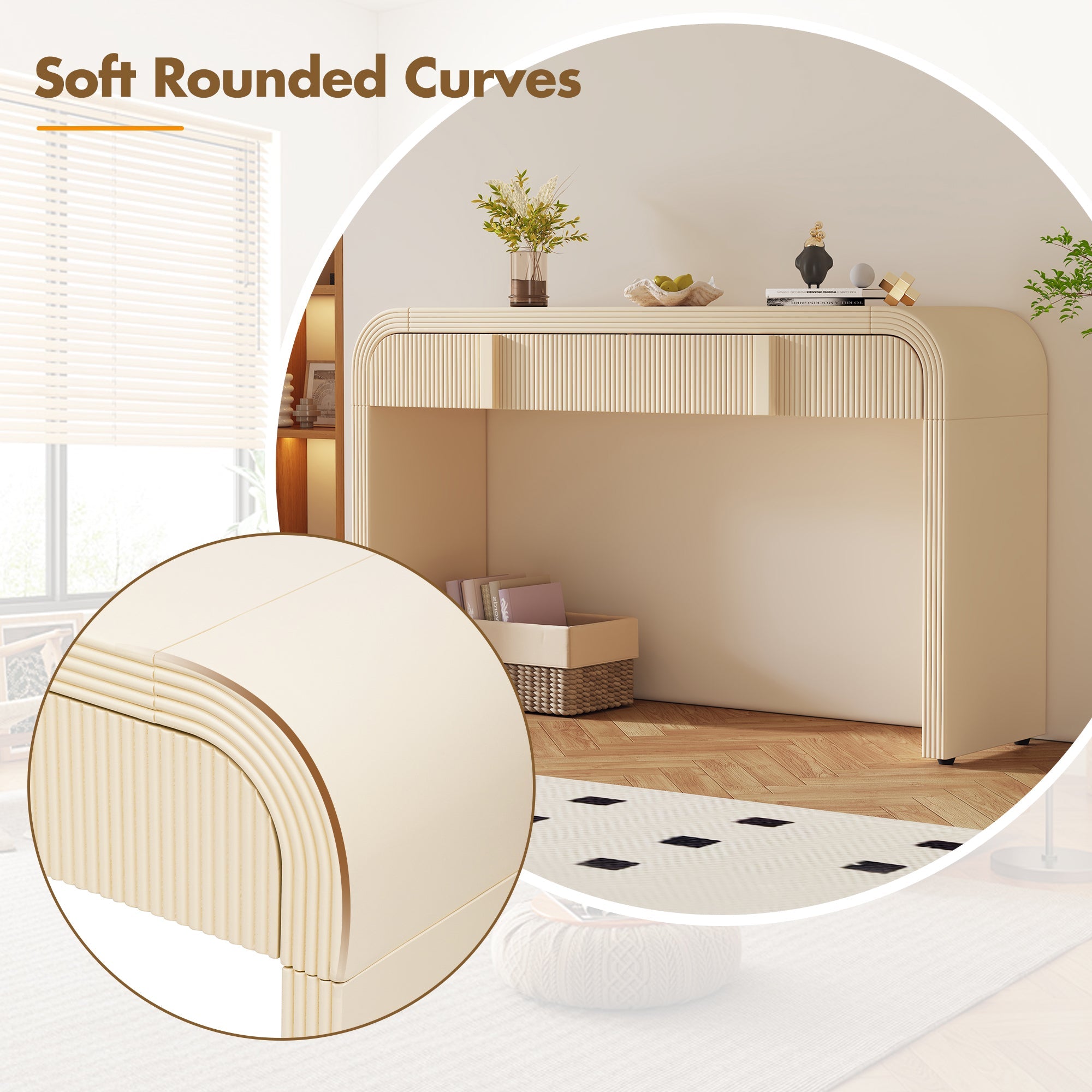 Modern Console Fluted Entryway Table with Rounded Silhouette