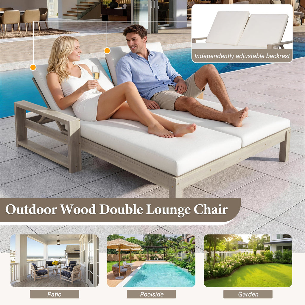 Double chaise lounge 5 position adjustable backs cushioned ideal for patio poolside relaxation