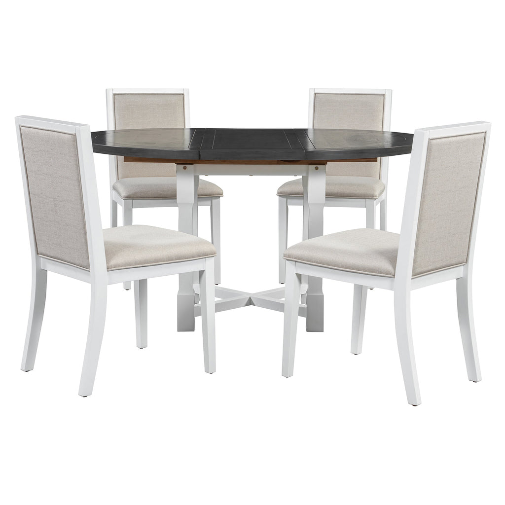 5-Piece Extendable Dining Table Set with Removable Leaf