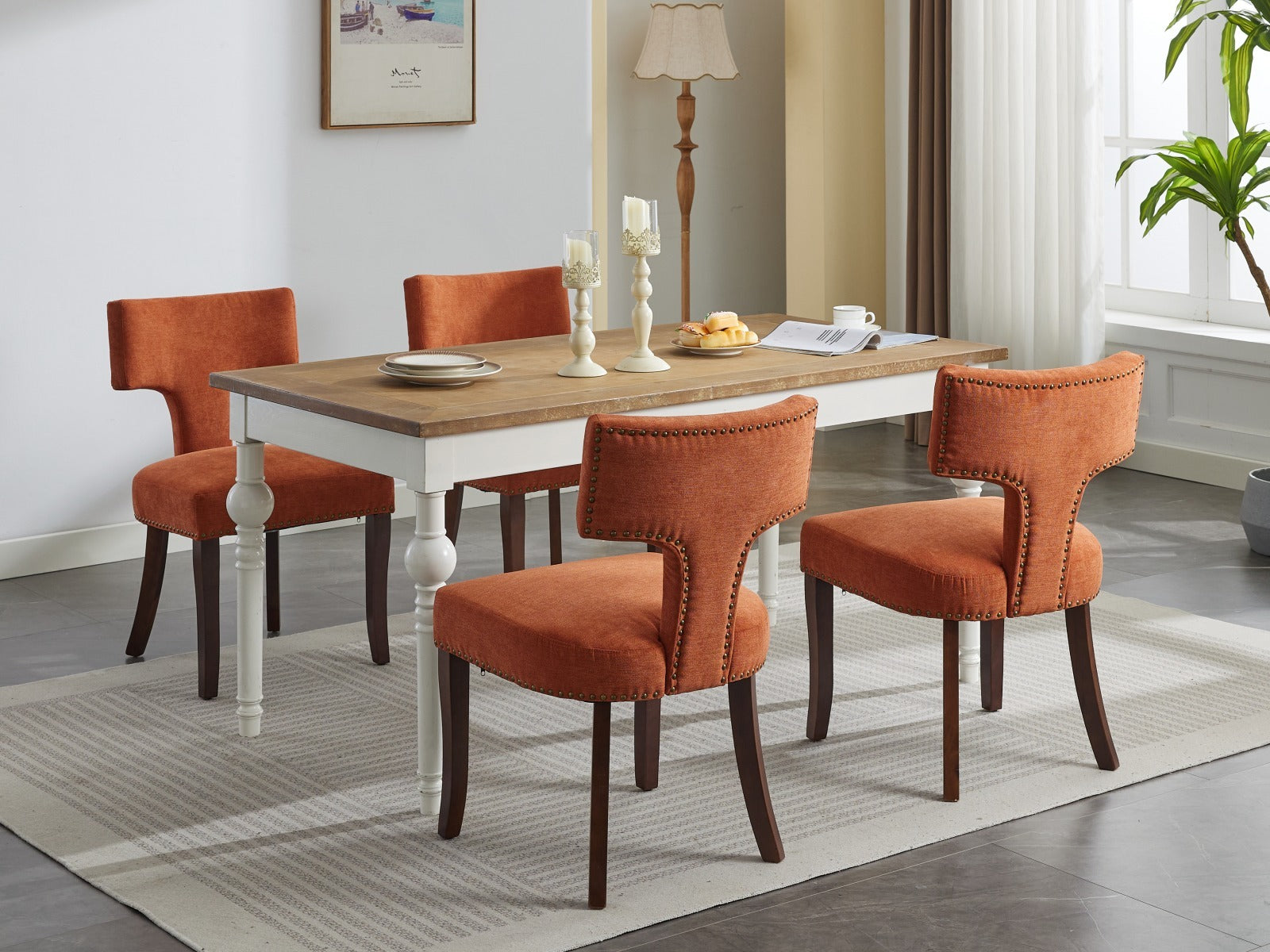 Mid Century Farmhouse Linen Fabric Dining Chairs (Set of 2)