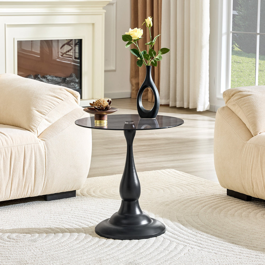20" Small Luxury Metal Round Side Table with a Glass Top