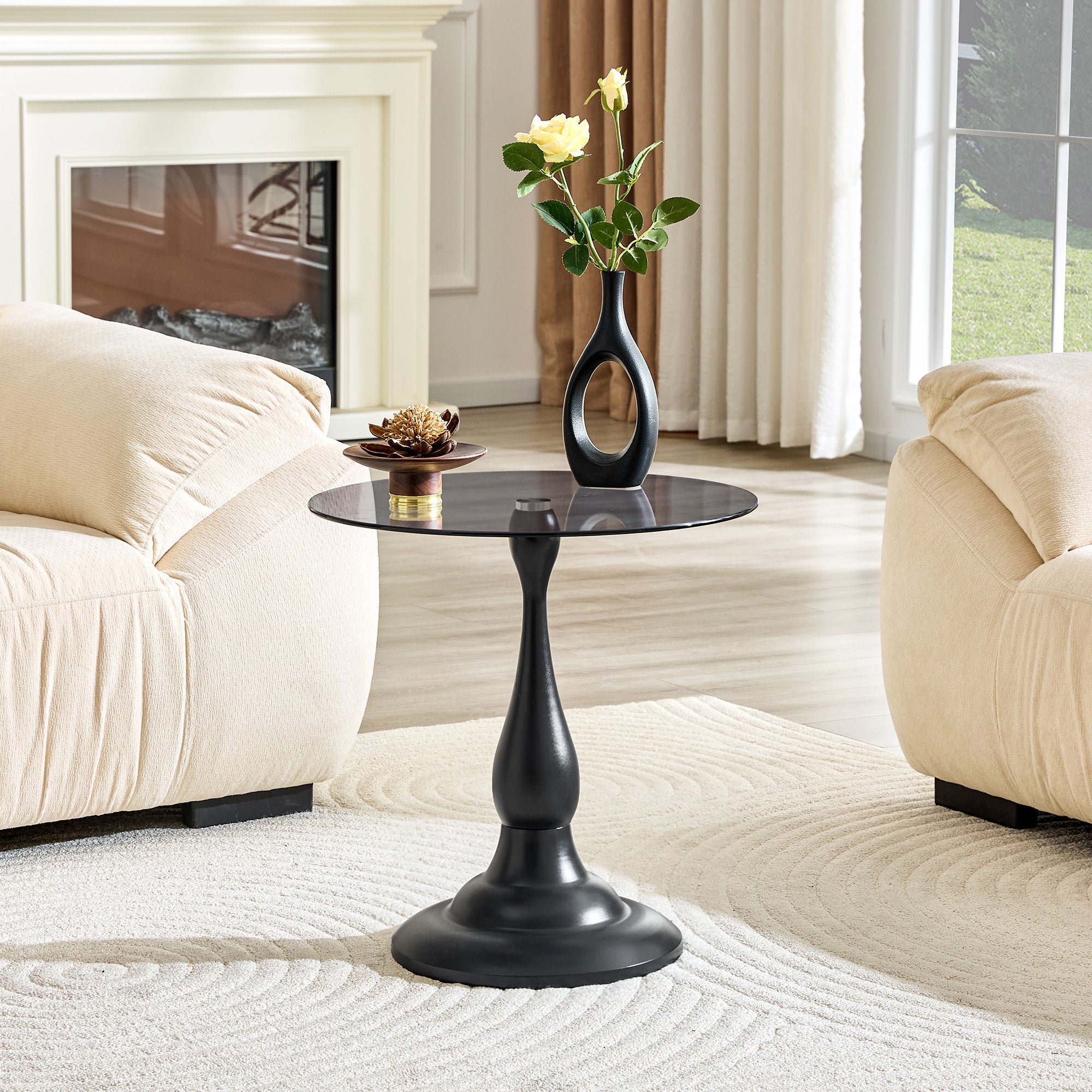 20" Small Luxury Metal Round Side Table with a Glass Top