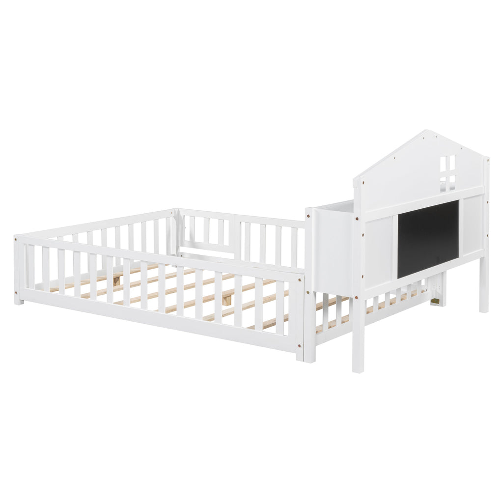 Full-size Montessori Floor Bed with Bookcases and Blackboards
