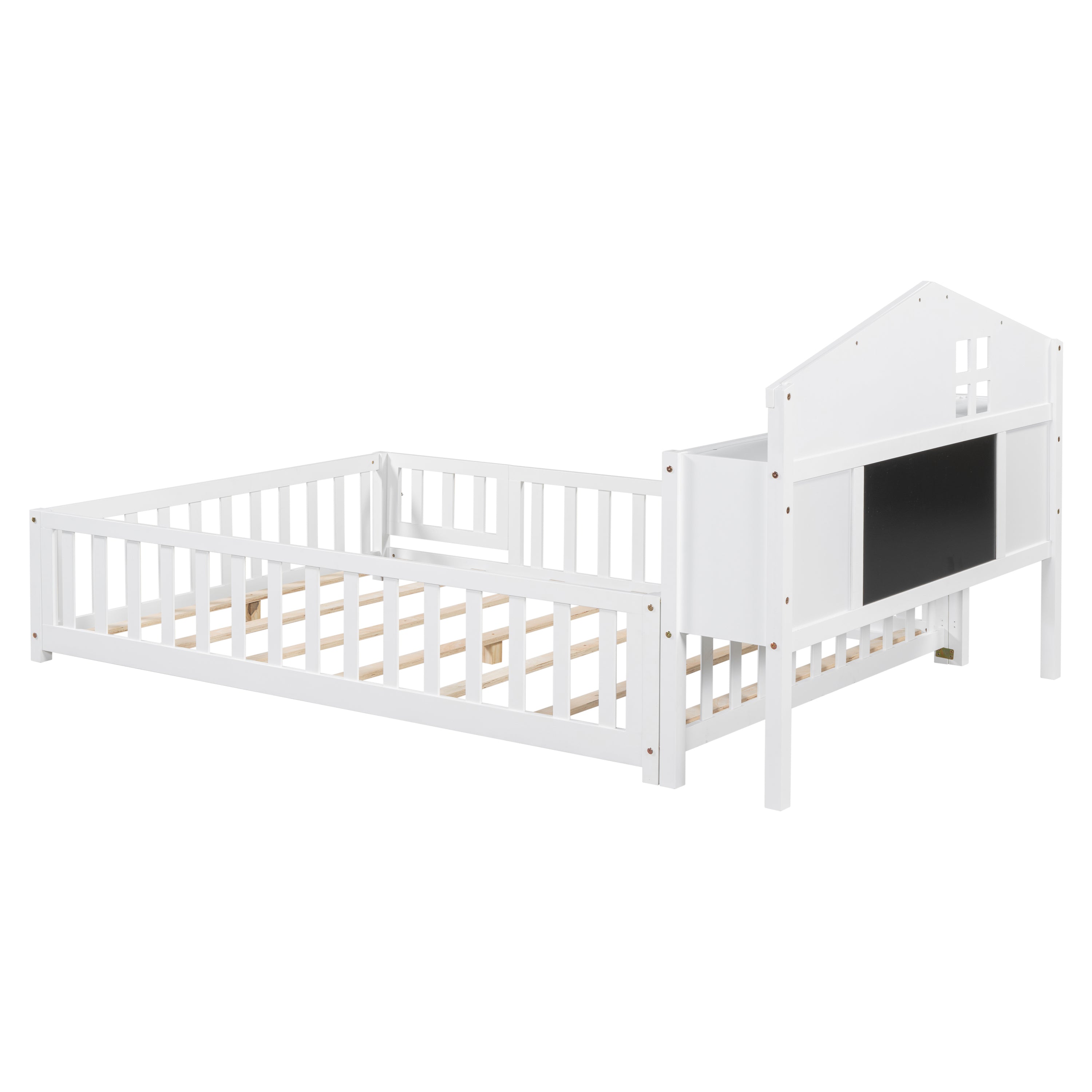Full-size Montessori Floor Bed with Bookcases and Blackboards