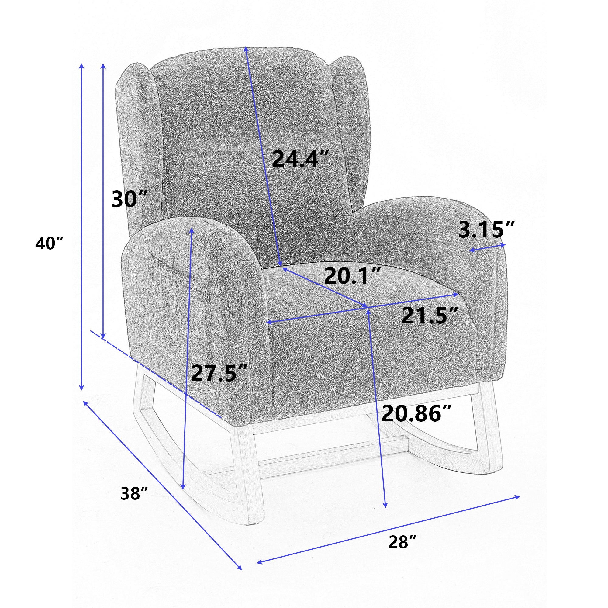 Teddy Fabric Rocking Chair with Packet Wood Legs