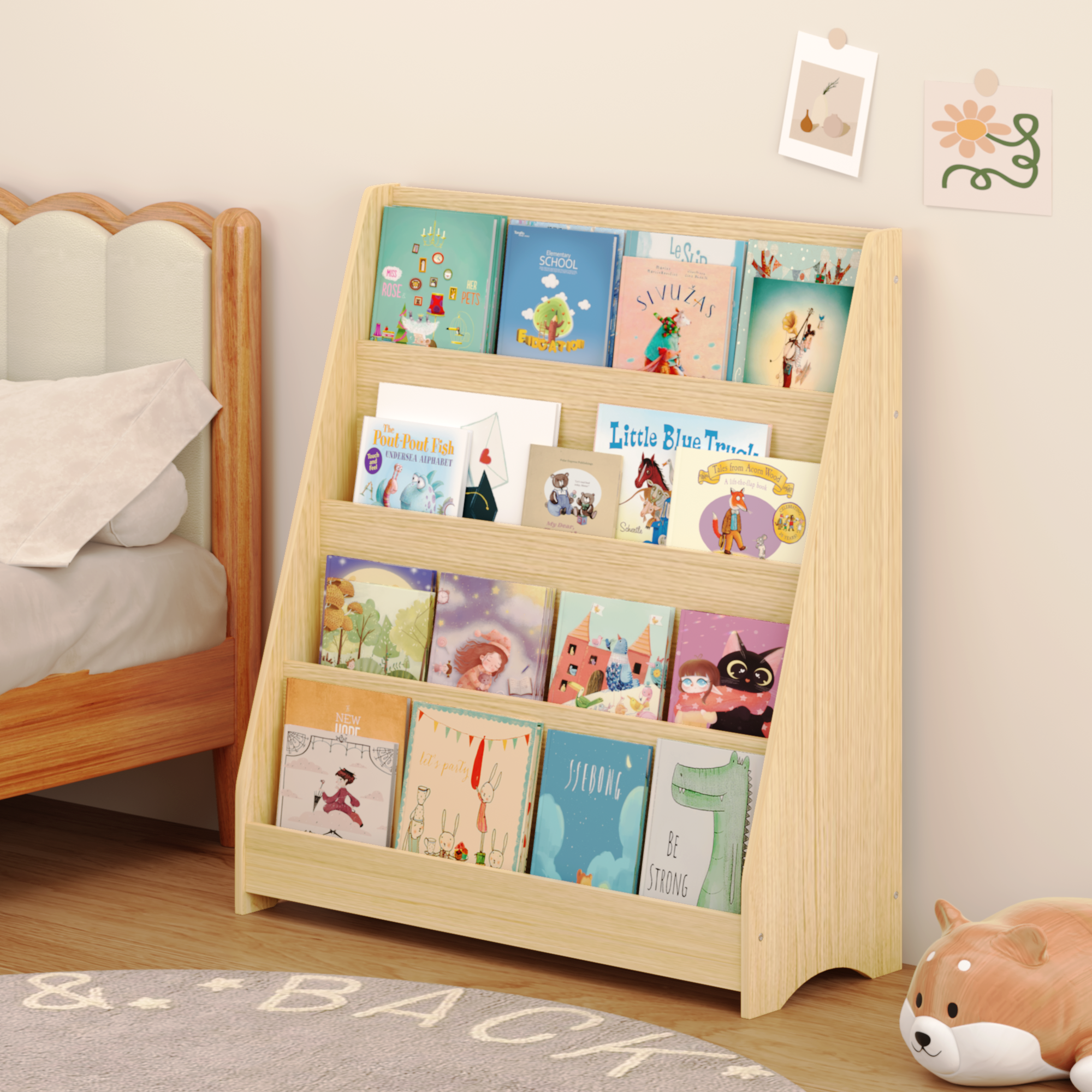 4-Tier MDF Toddler Book Display Shelves Kids Bookshelf