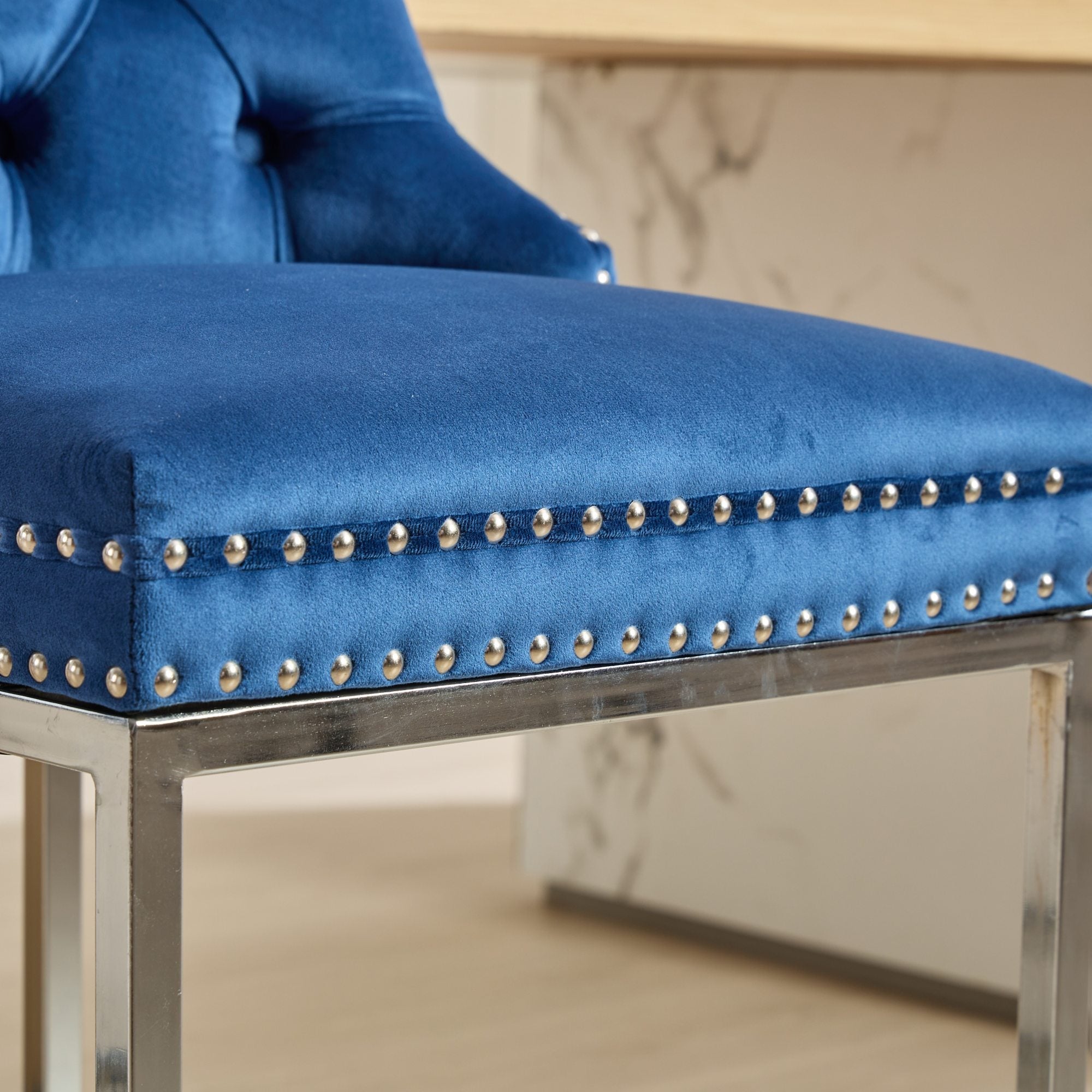 Luxury Elegant Nailhead Trim Tufted Velvet Bar Stools (Set of 2)