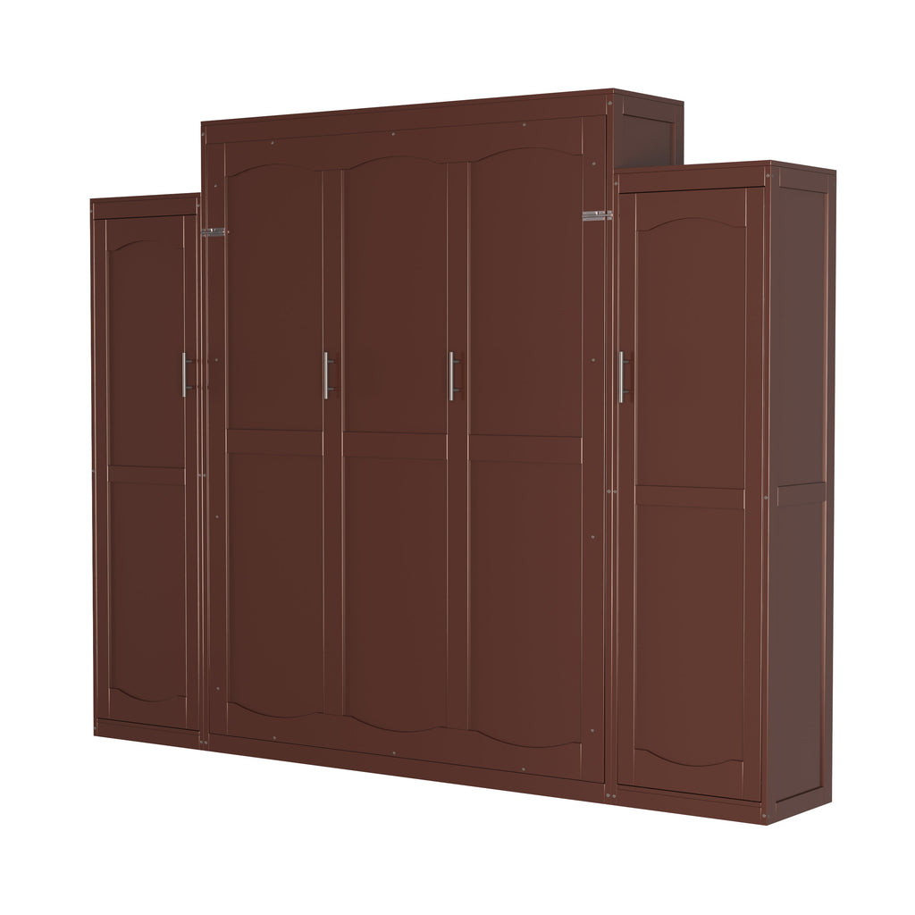 Wooden Queen Wall Bed with 2 Wardrobe and Storage Shelf