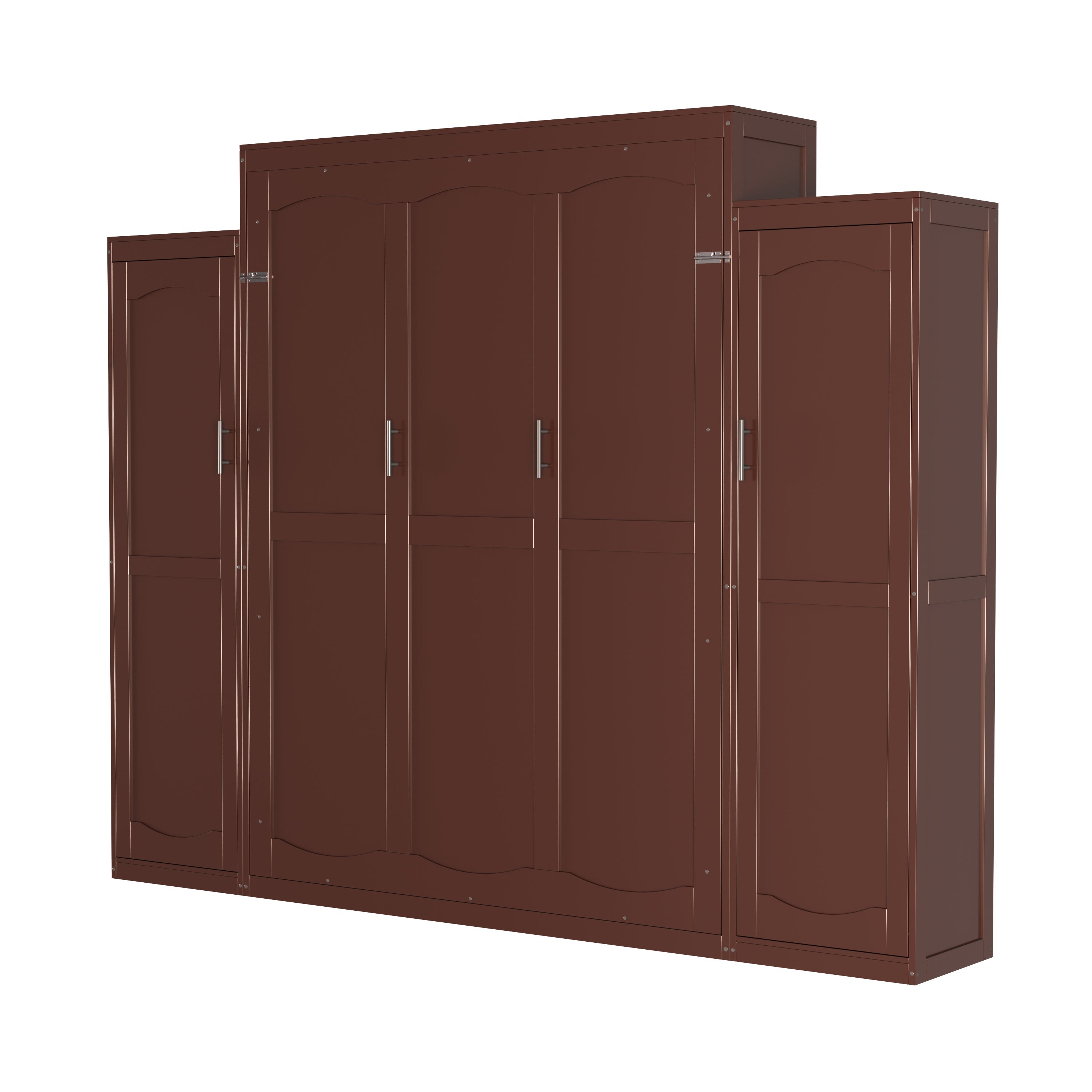 Wooden Queen Wall Bed with 2 Wardrobe and Storage Shelf