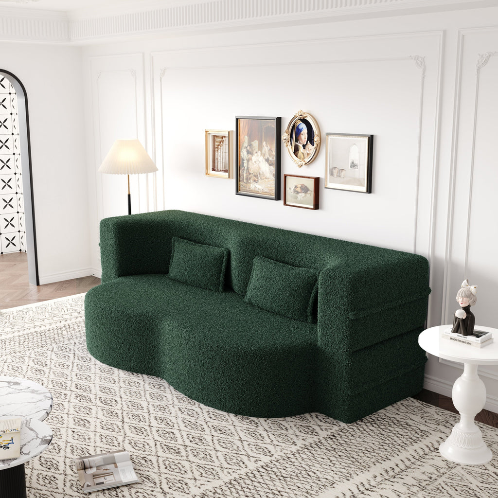 Modern Convertible Teddy Fabric Sofa with 2 Pillows