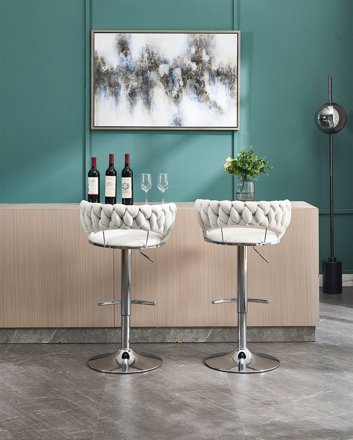2PCS Metal Bar Stools with Chrome Footrest and Base