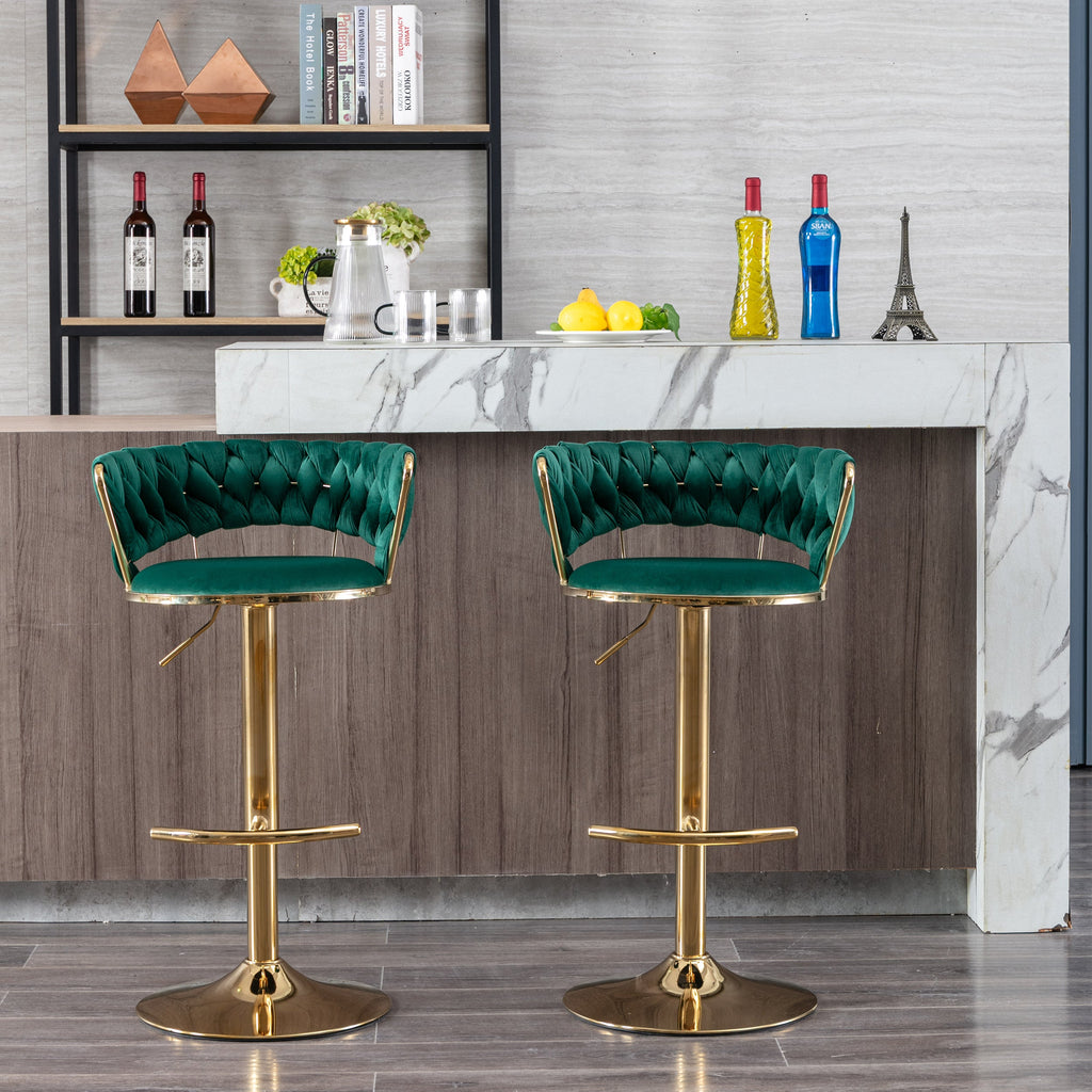 Swivel Height Adjustable Velvet Bar Stools with Golden Leg (Set of 2 )