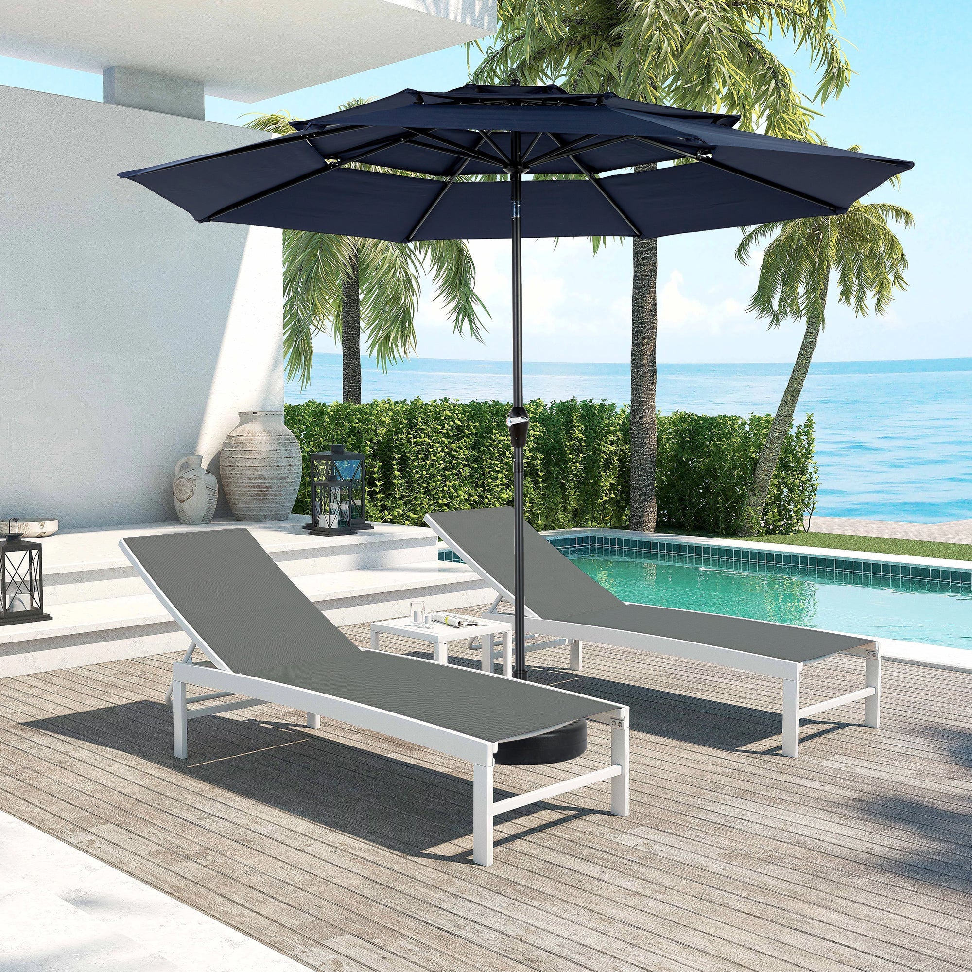 10ft 3-Tier Aluminium Patio Umbrella with Auto-Tilt (No Base)