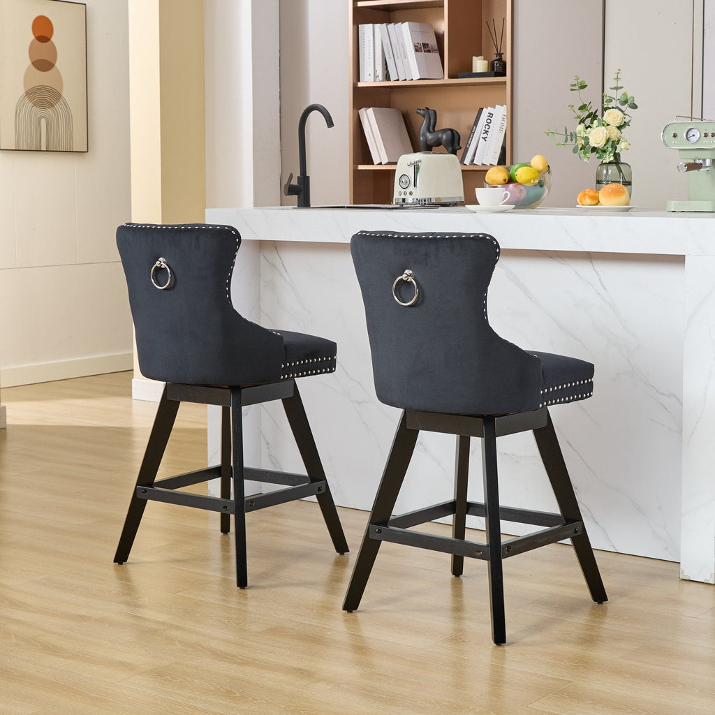 Swivel Velvet Barstools with Button Tufted Decoration (Set of 2)