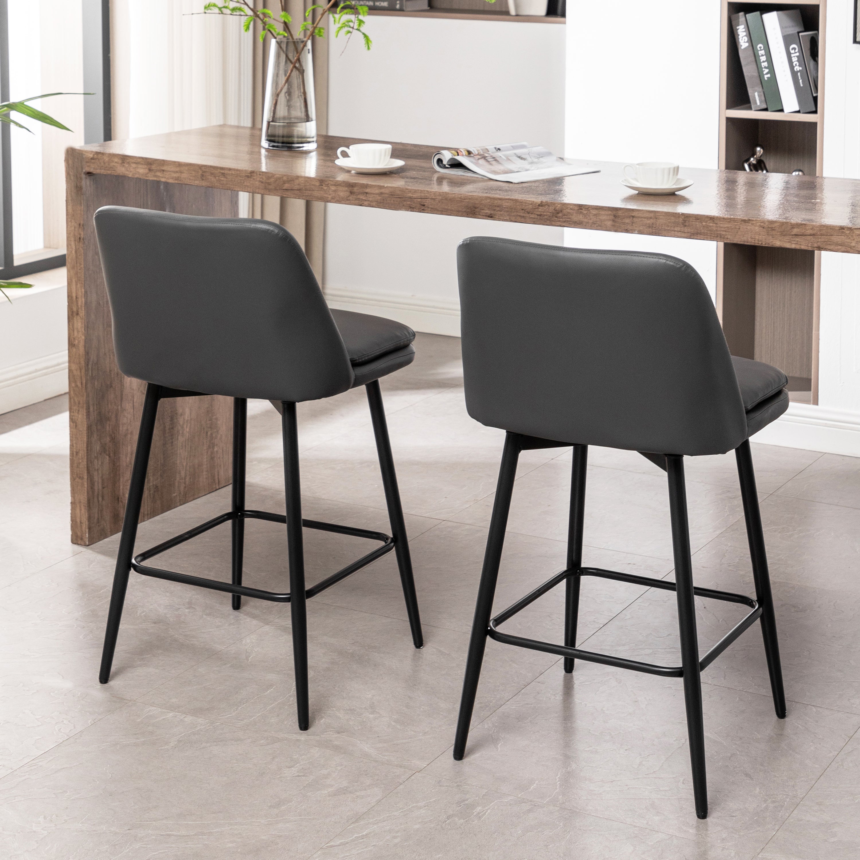 Linen/PU 360° Swivel Barstools (Set of 2)