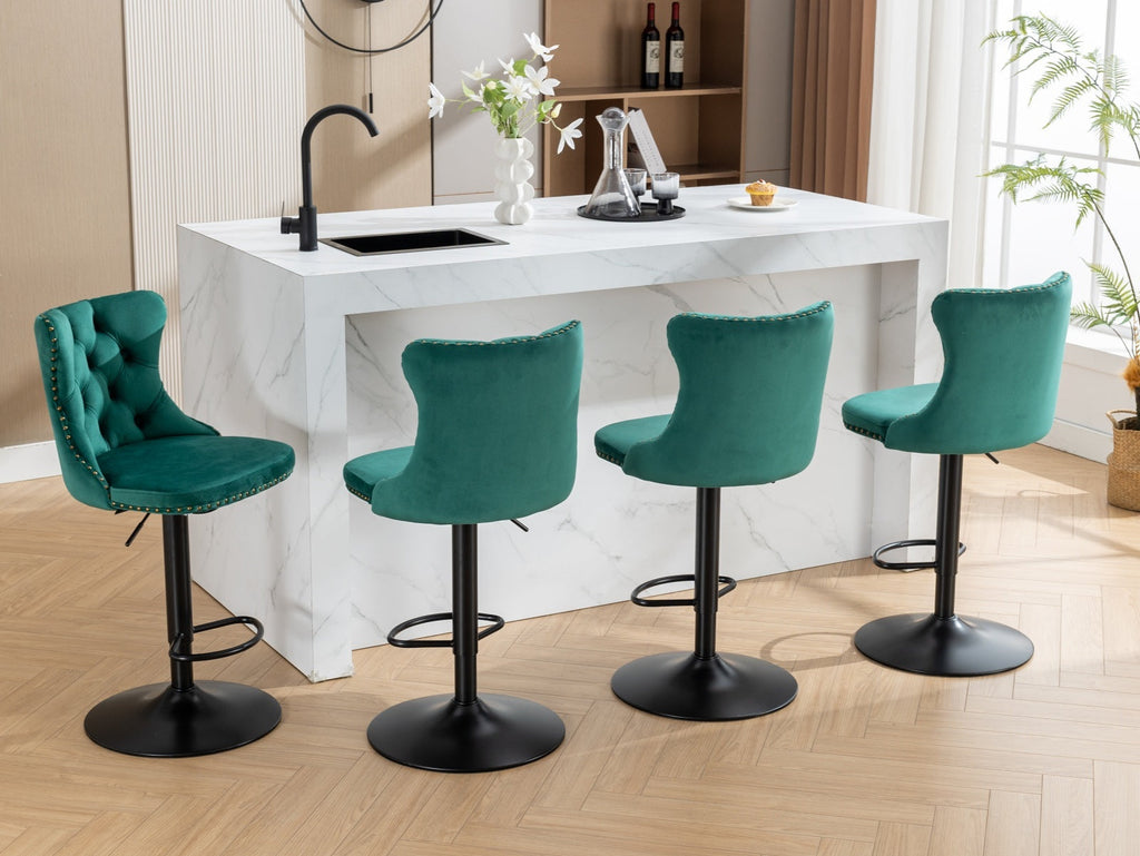 Modern Swivel Velvet Barstools Adjusatble Seat (Set of 2)