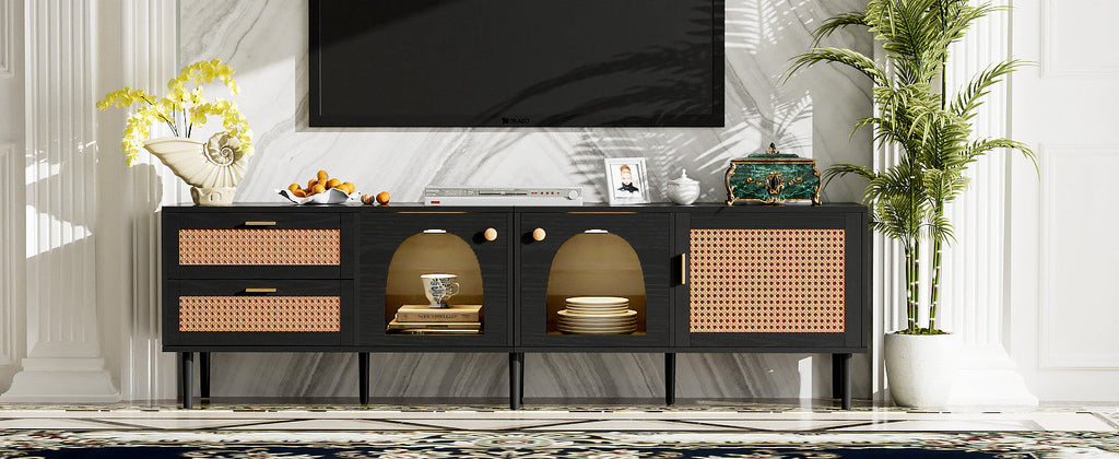 70" Rattan LED Light Entertainment TV Stand