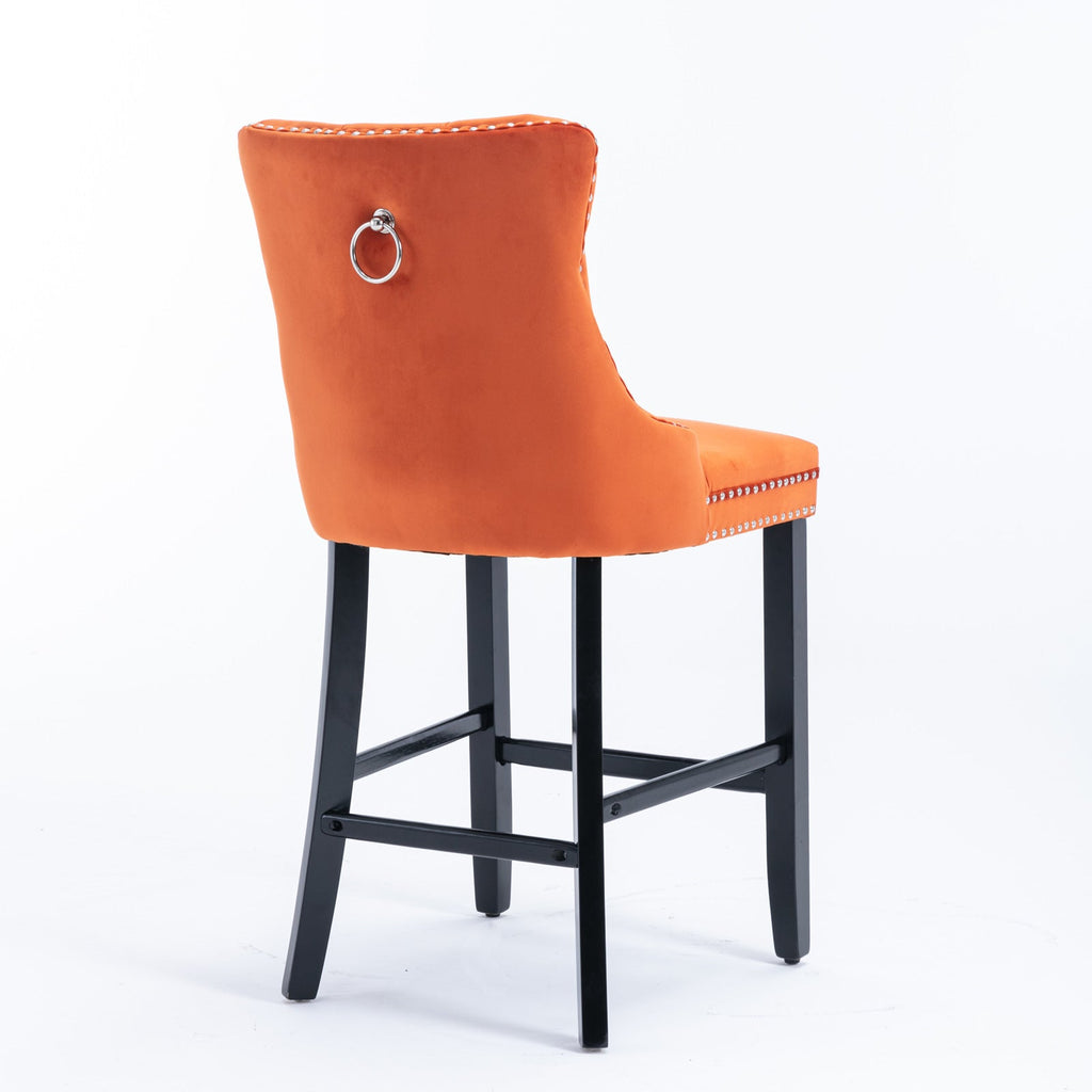 Contemporary Velvet Upholstered Barstools with Button Tufted Decoration (Set of 2)