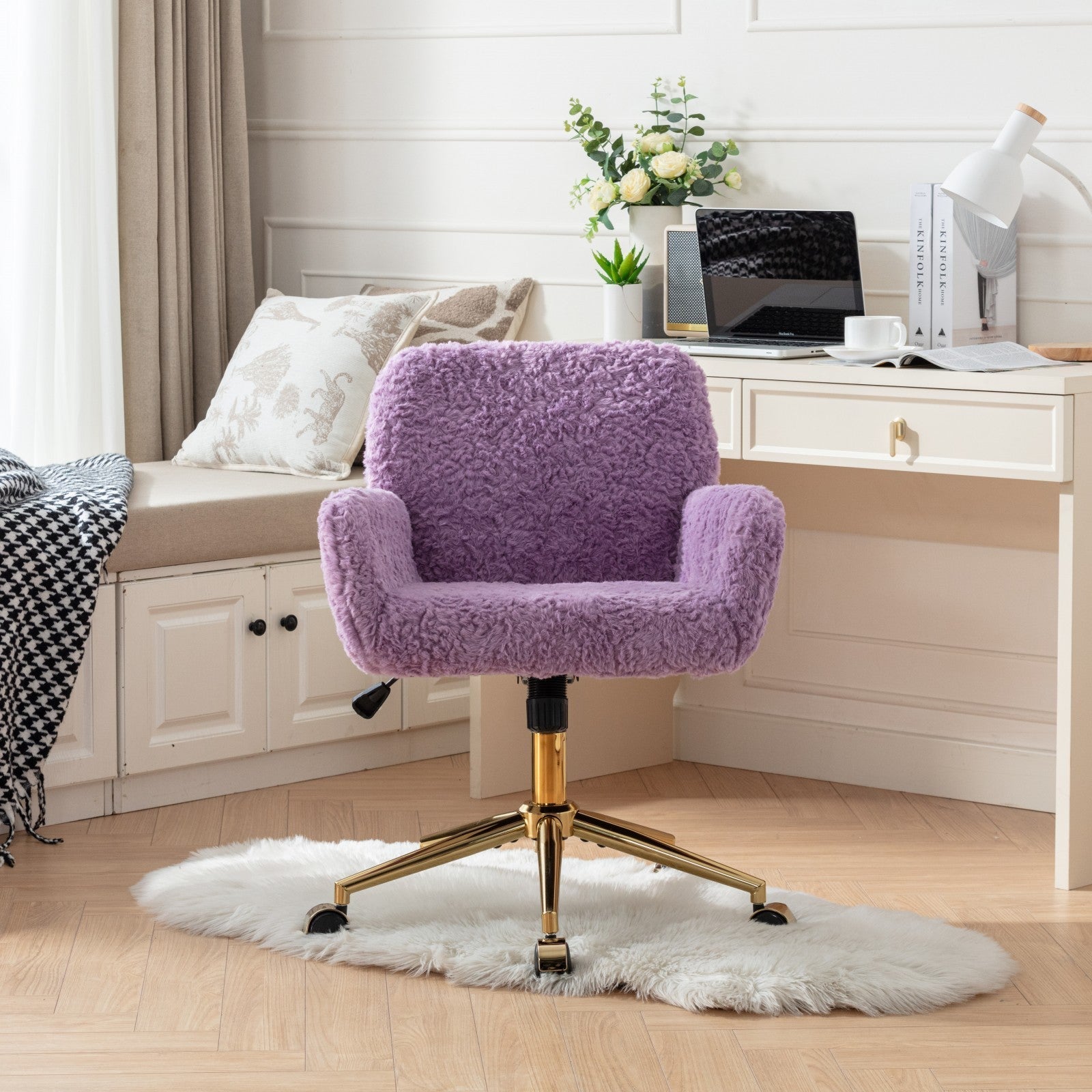 Violet Velve Home Office Chair with Golden Metal Base