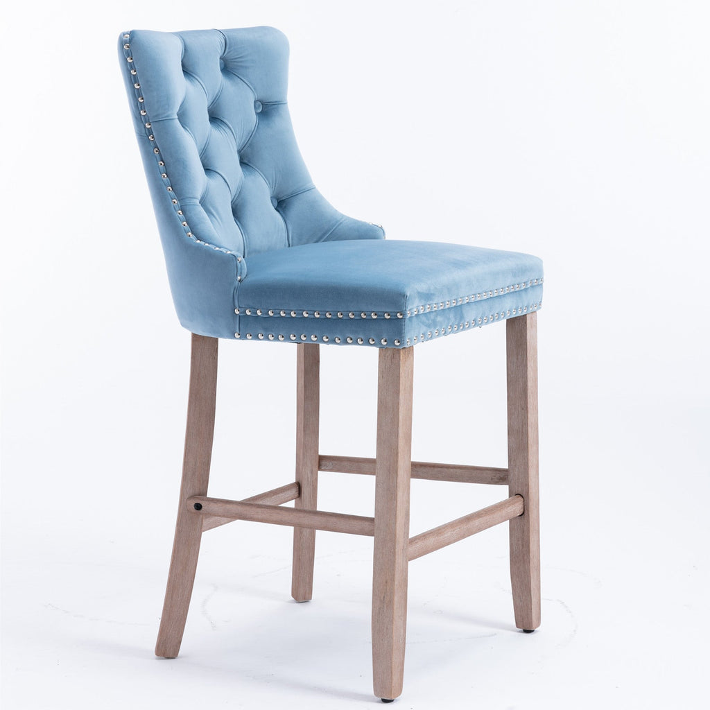 Contemporary Velvet Upholstered Barstools with Button Tufted Decoration (Set of 2)