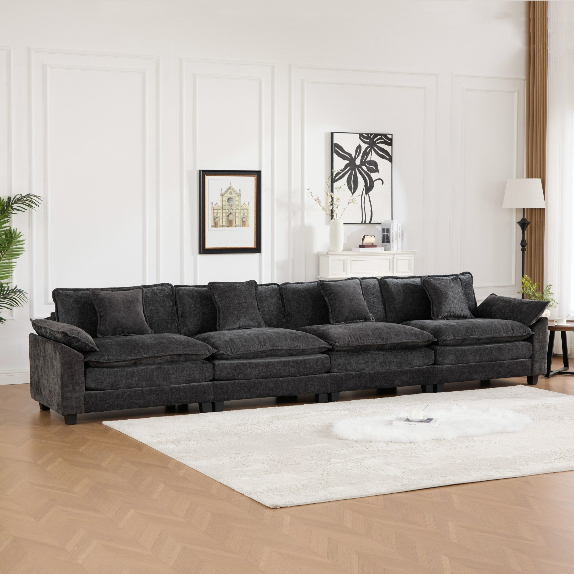 Modern Comfy Upholstered Seat Cushion Sectional Couch (Ottoman is Not Included)