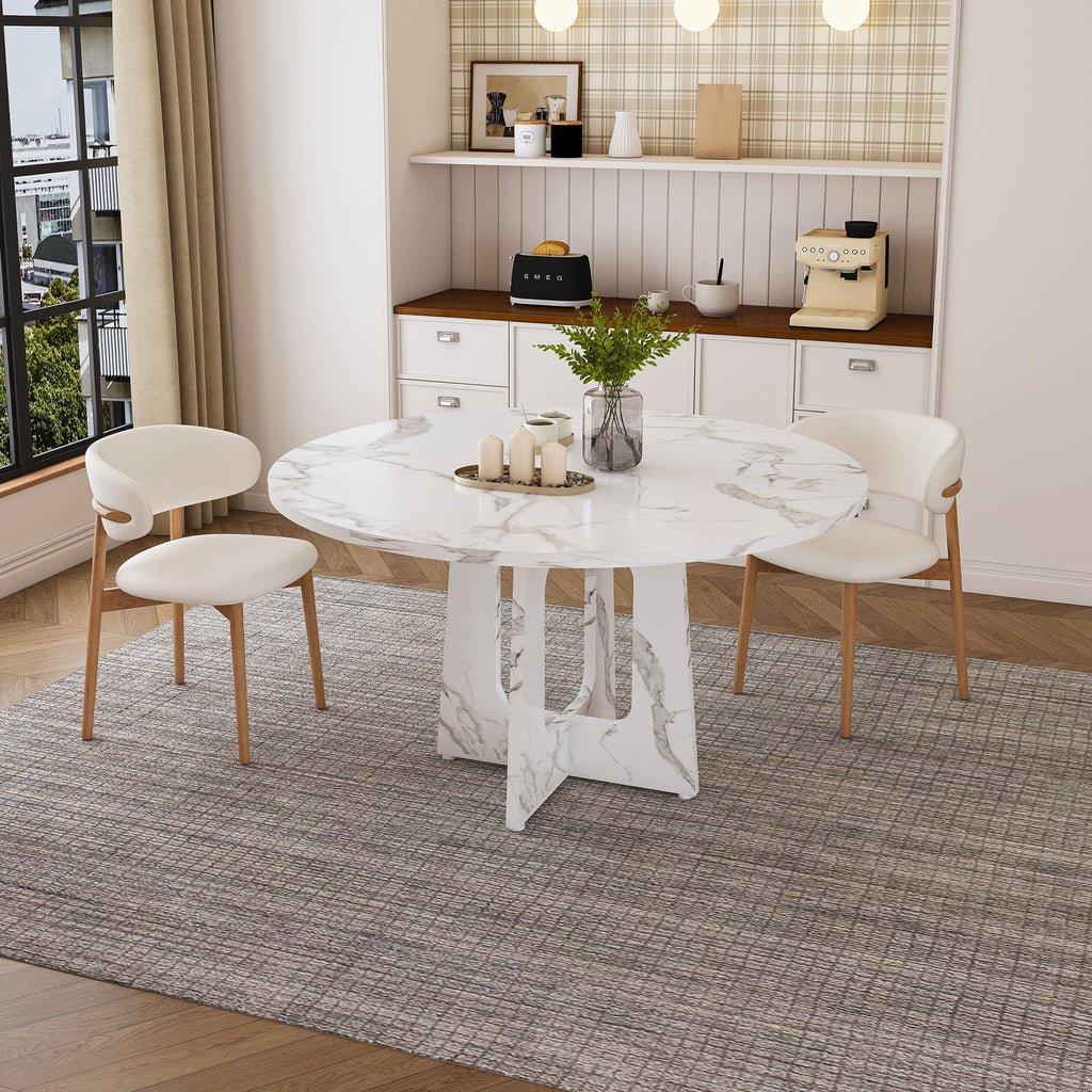 Modern 47.24' Round Dining Table with Marble White Finish