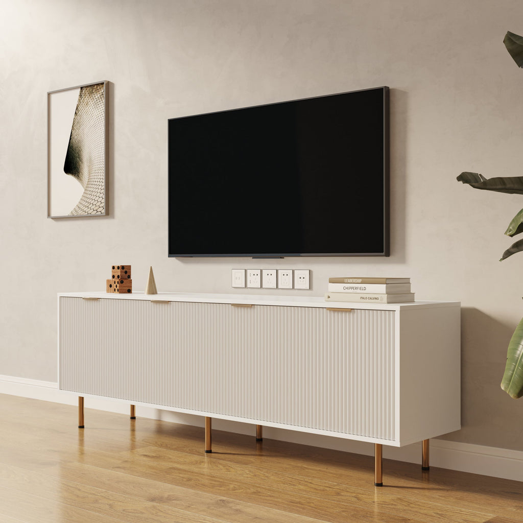 Modern Warm White TV Cabinet for 80 Inch TV Stands