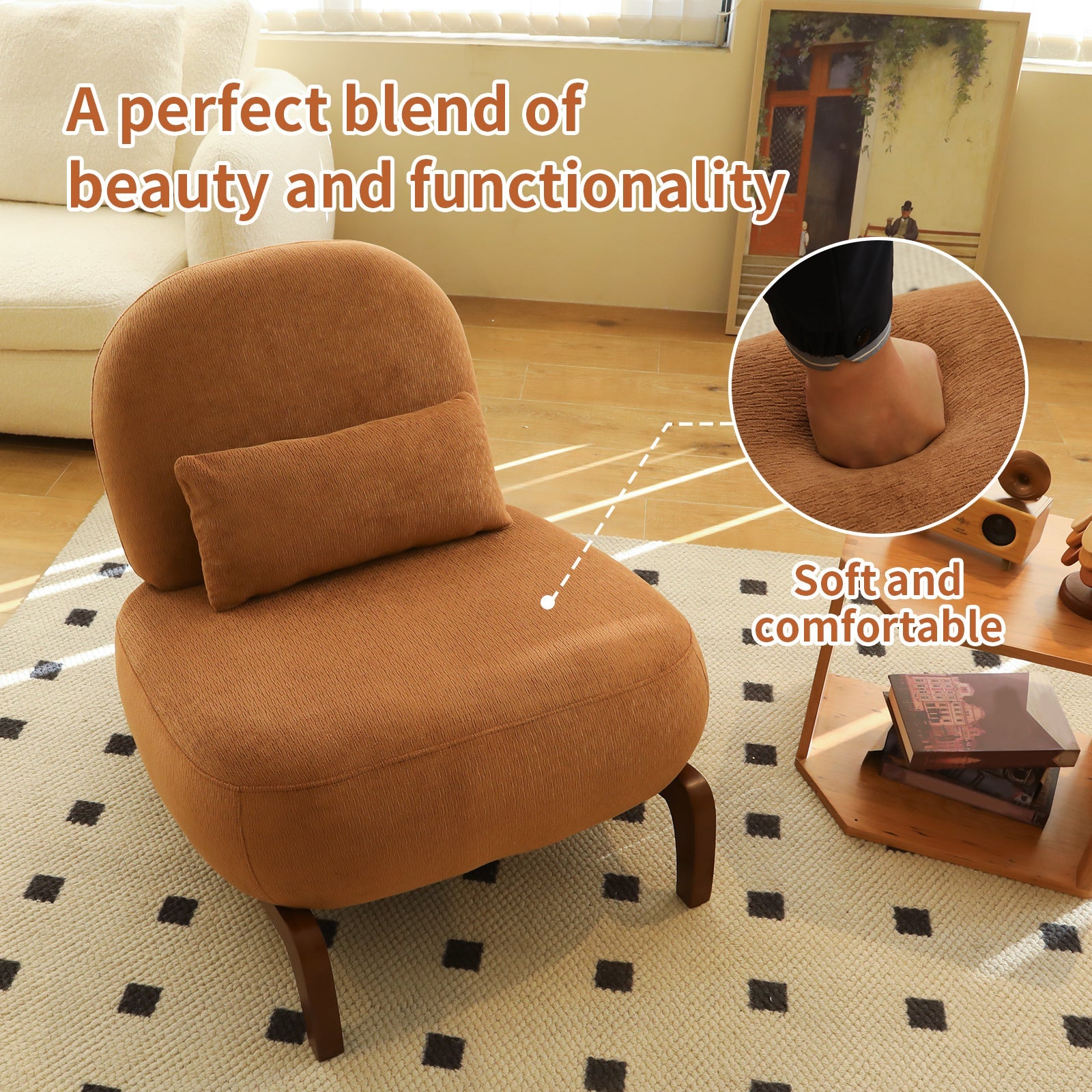 Velvet Accent Chair with Solid Wood Legs