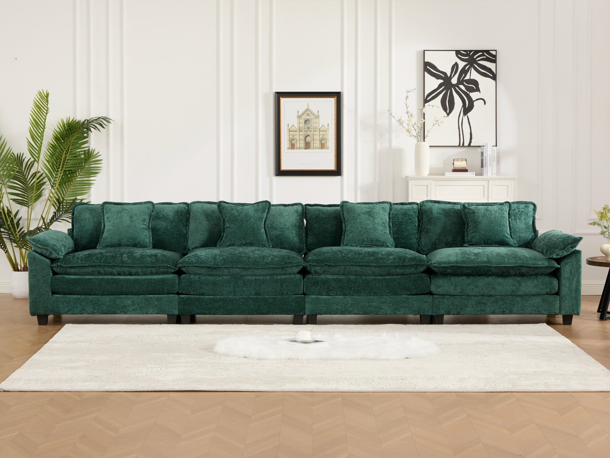 Modern Comfy Upholstered Seat Cushion Sectional Couch (Ottoman is Not Included)