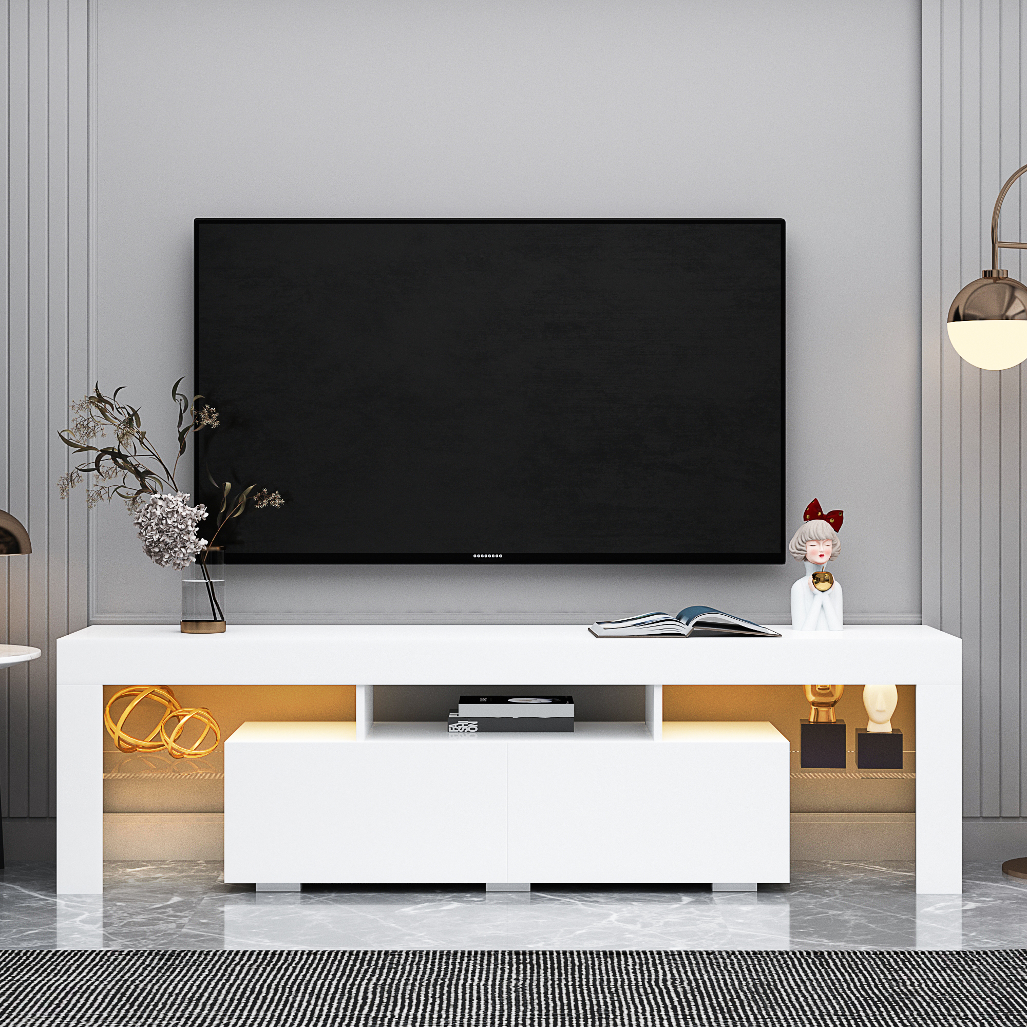 Modern Remote Control 20 Colors LED Lights TV Stand