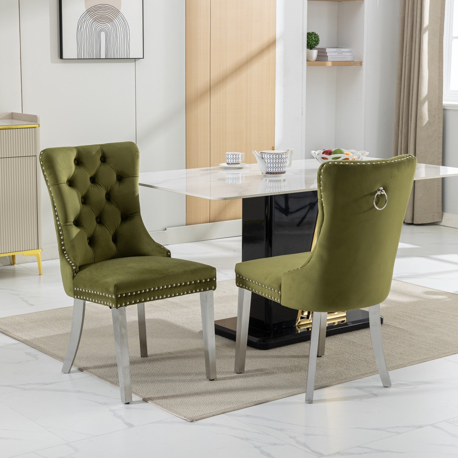 Modern High-end Tufted Solid Wood Velvet Dining Chairs (Set of 2)