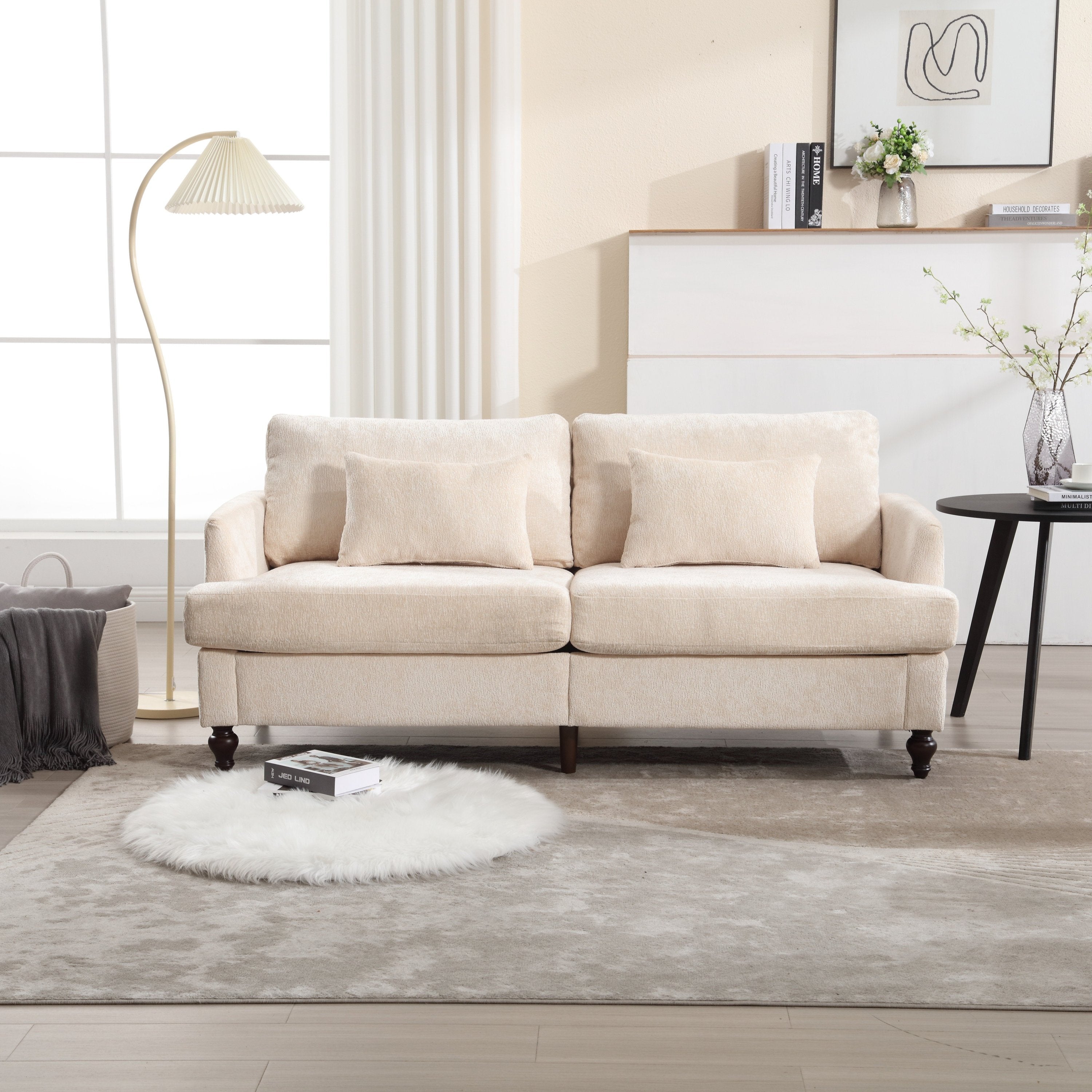 Mid Century Modern Chenille Fabric Loveseat Sofa