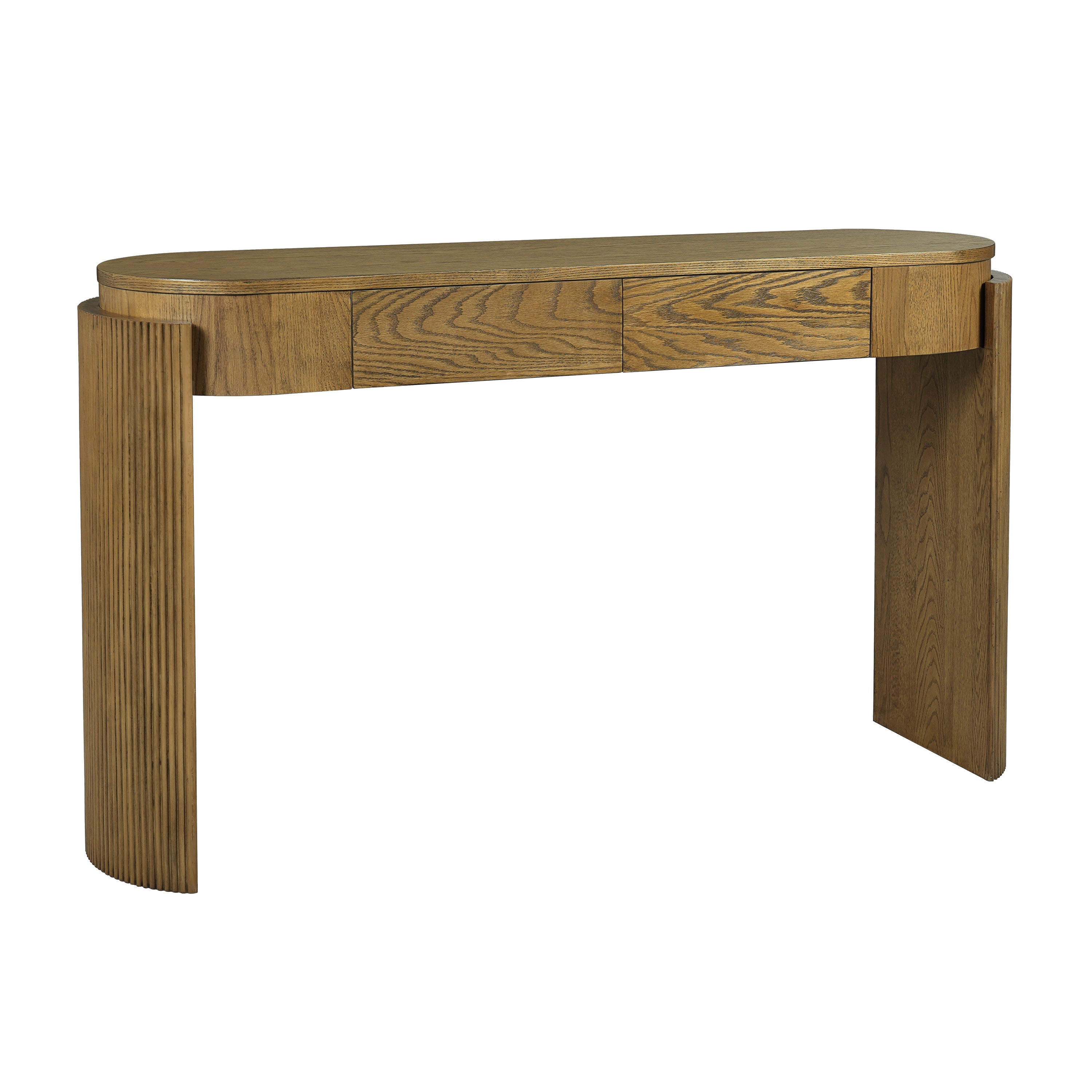 Natural Wood Console Table with Fluted Design