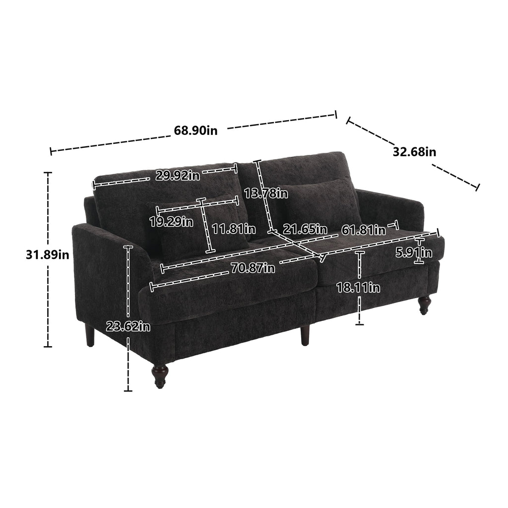 Mid Century Modern Chenille Fabric Loveseat Sofa