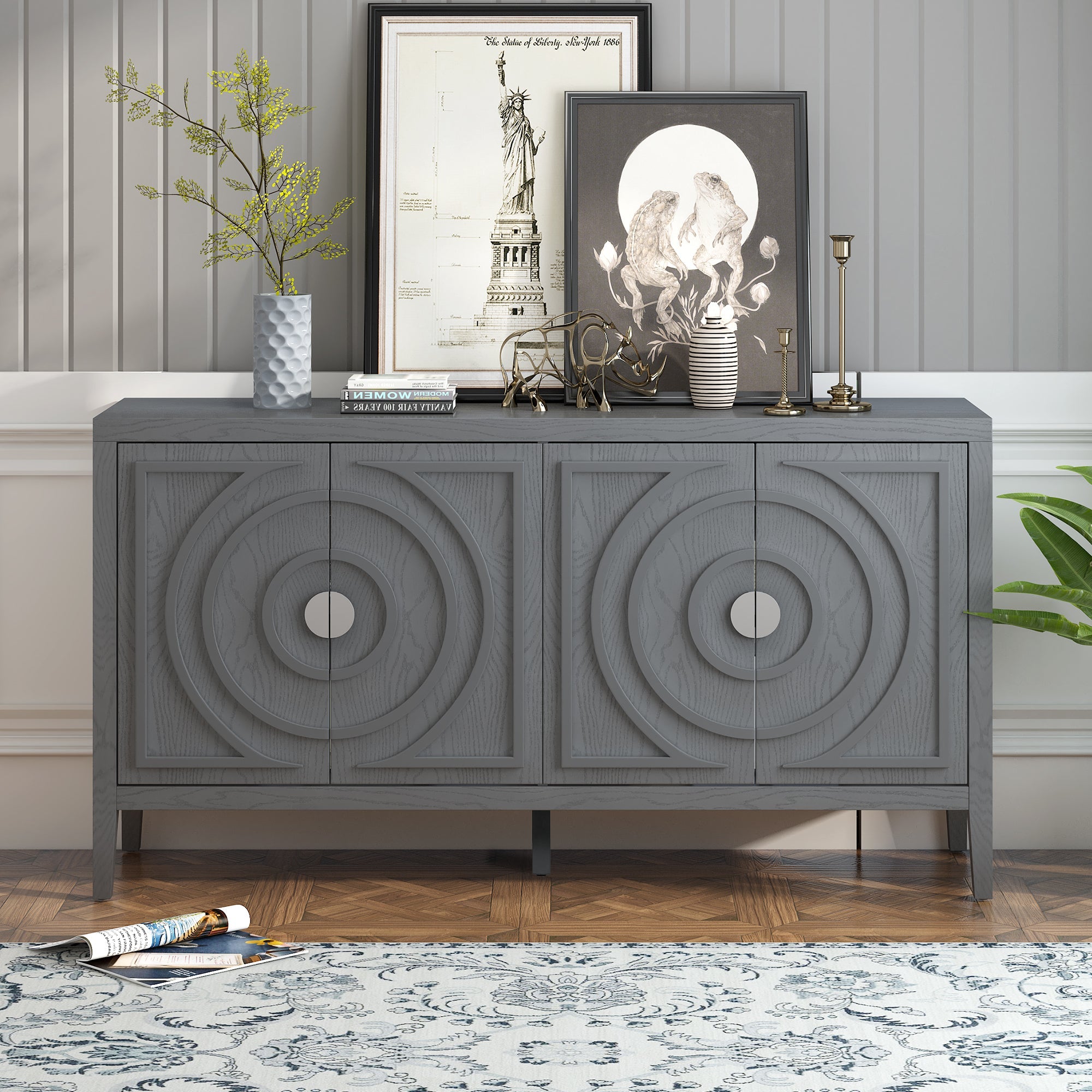 60" Circular Groove Design Sideboard Door for Living Room