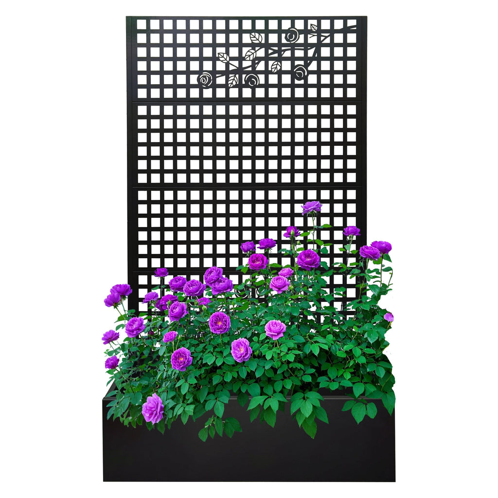 Black Metal Raised Garden Bed with Trellis for Climbing Plants