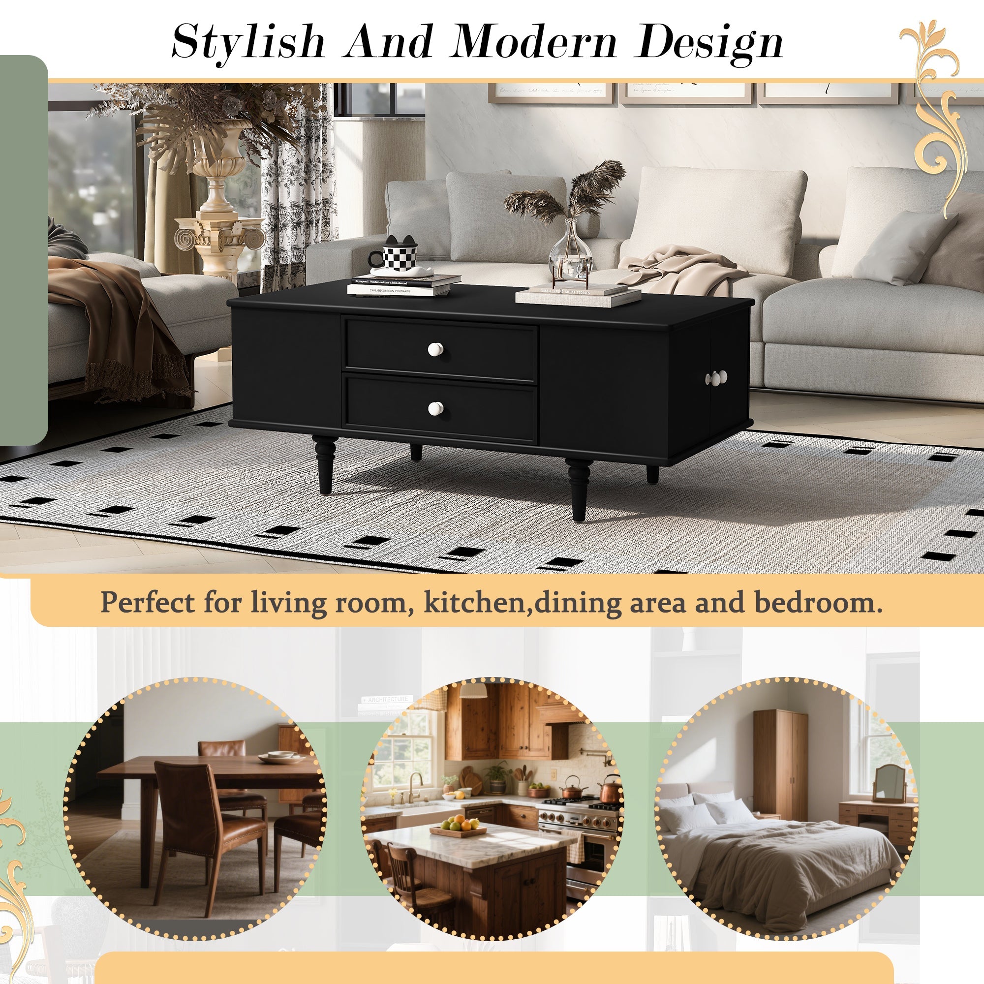Modern Rectangle Coffee Table with Four Drawers