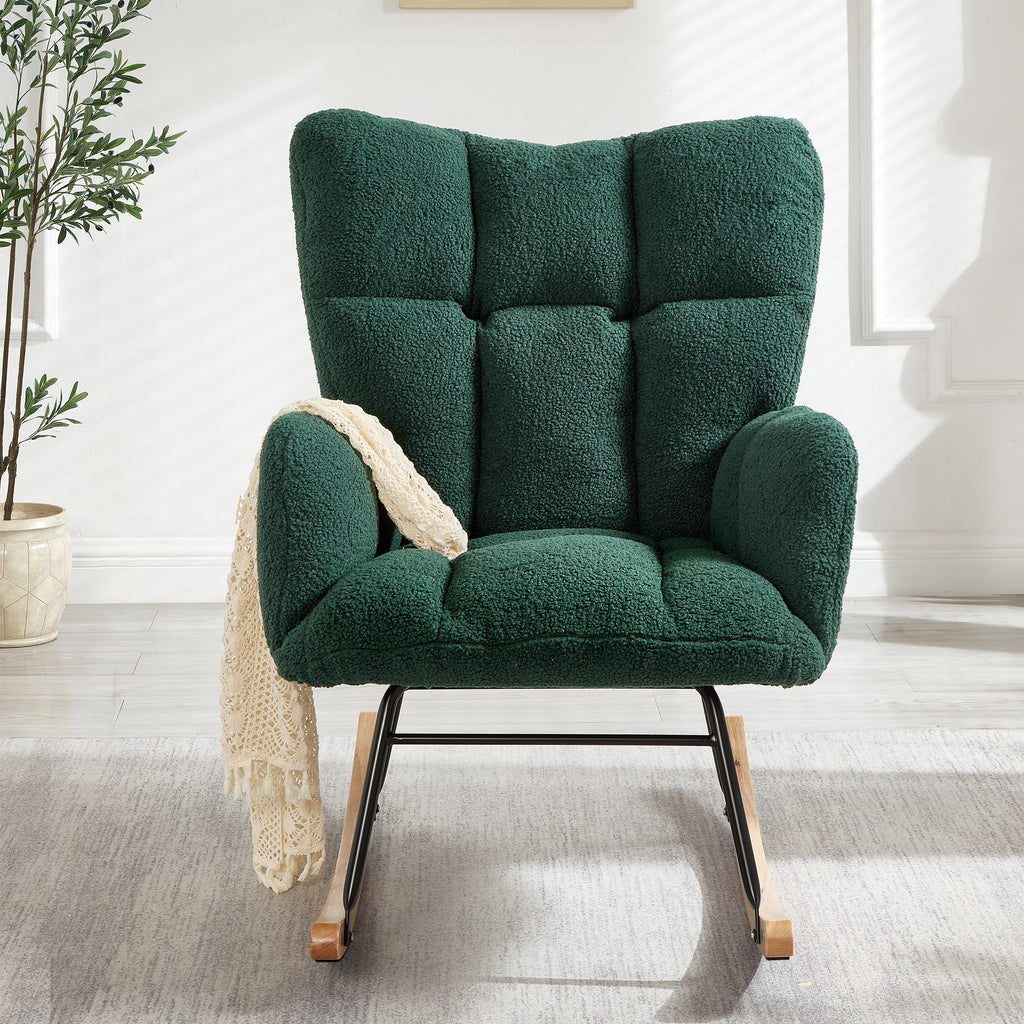 Tufted Upholstered Teddy Fabric Glider Rocking Chair