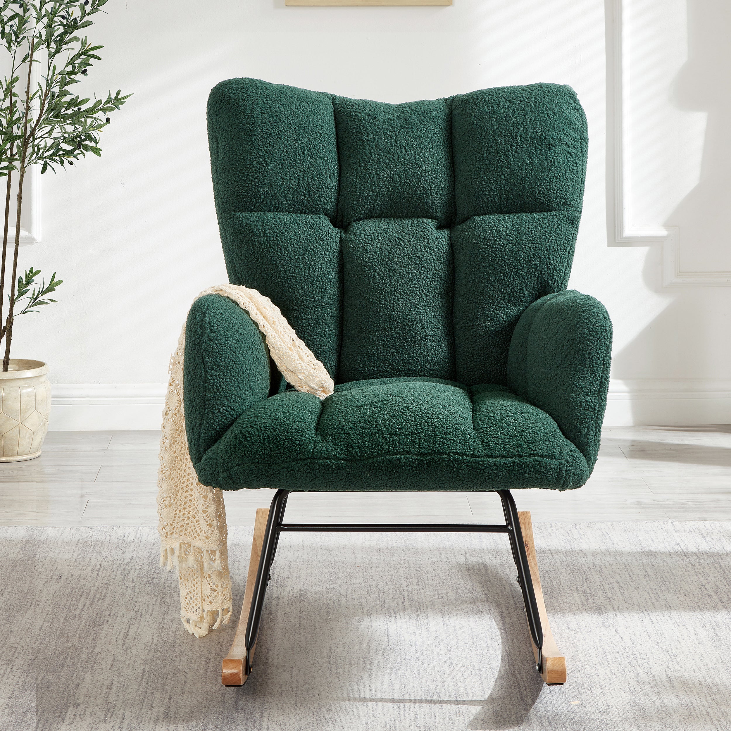 Tufted Upholstered Teddy Fabric Glider Rocking Chair