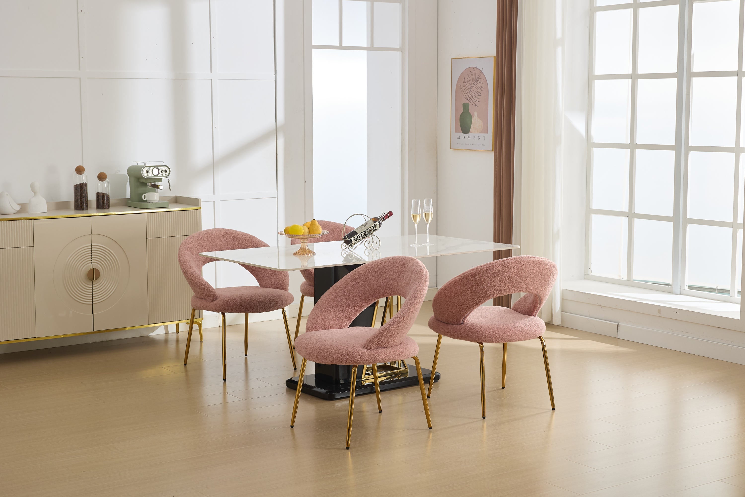 Velvet/Teddy Fabric Dining Chairs with Curved Backrest