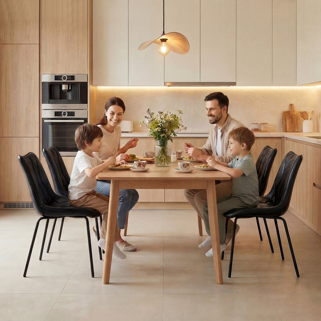 Firmoz Modern PU Leather Dining Chair with Black Iron Legs & Ergonomic Backrest