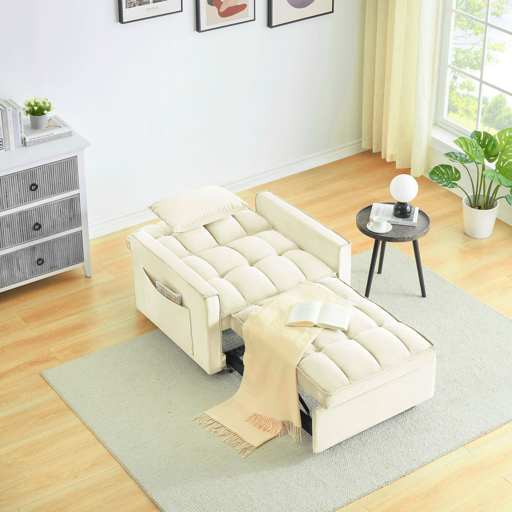Velvet Foldable Sofa Bed Adjustable Back with USB, Ashtray & Phone Stand