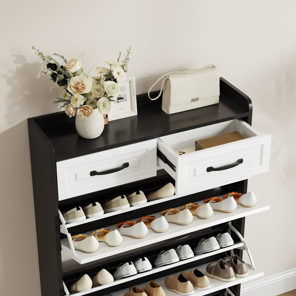 Black Shoe Cabinet with 3 Doors 2 Drawers